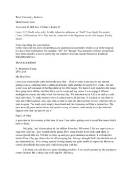 Letter: S.T. Medd to Mrs. Medd from North Bramshott Camp. Has been in command of the Regiment on the rifle ranges. Family affairs.