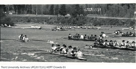 Photograph of multiple rowing teams on the Otonabee River