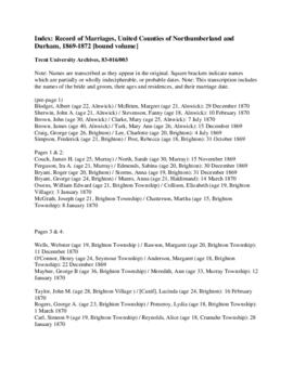 Record of Marriages, United Counties of Northumberland and Durham