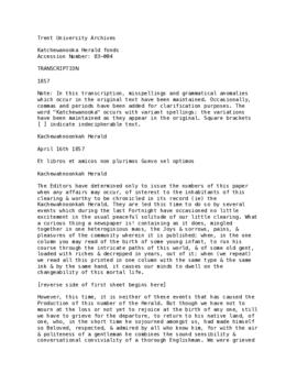 Transcription ﻿﻿Katchewanooka Herald 1857