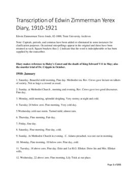 Edwin Zimmerman Yerex diary